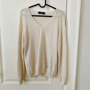 GOBI Cream Color V-neck Long Sleeves Ribbed Hems Cashmere Sweater size XL